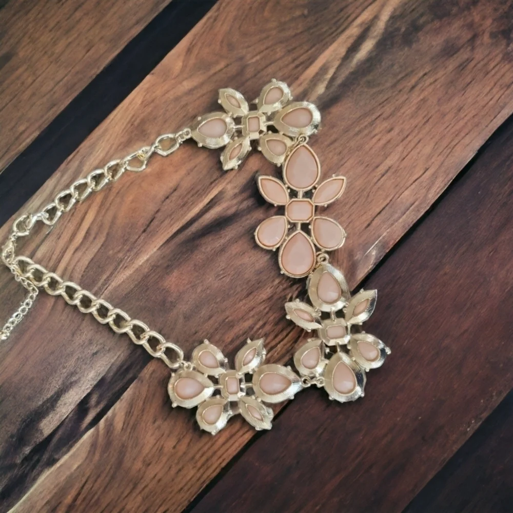 Gold & Blush Pink Floral Stone Statement Necklace